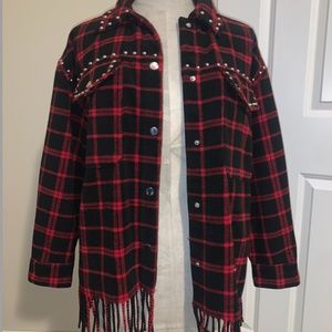 Zara Flannel Jacket with Fringes & Studs